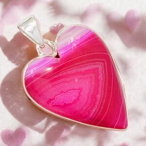 Pink Agate Heart Pendant Sterling Silver